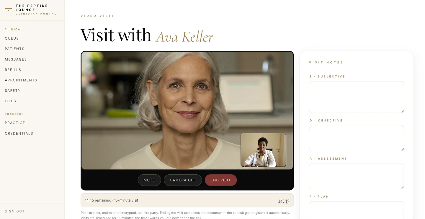 Clinician video visit with SOAP notes beside the call